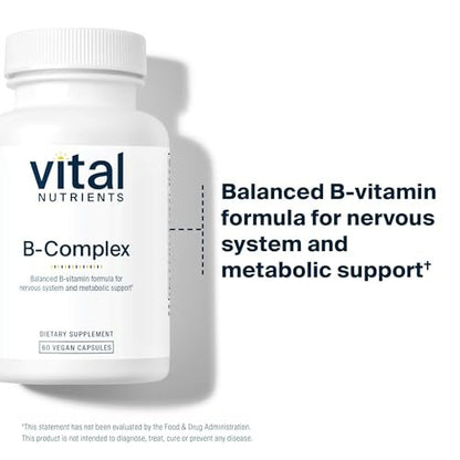 Vital Nutrients Vitamin B-Komplex - Vegane hochdosierte methylierte B-Vitamine für Energieproduktion, Stoffwechsel und Herzgesundheit - gluten-, milch- und sojafrei - 60 Kapseln