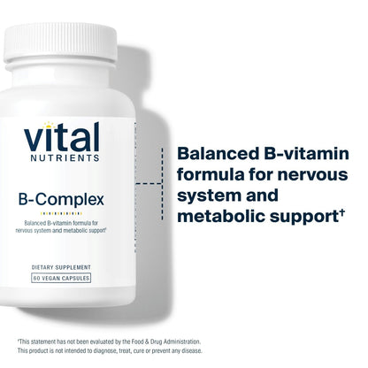 Vital Nutrients Vitamin B-Komplex - Vegane hochdosierte methylierte B-Vitamine für Energieproduktion, Stoffwechsel und Herzgesundheit - gluten-, milch- und sojafrei - 60 Kapseln