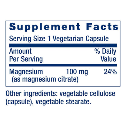 Life Extension Magnesium Citrat 100 mg – 100 vegane Kapseln, Mineralstoffergänzung