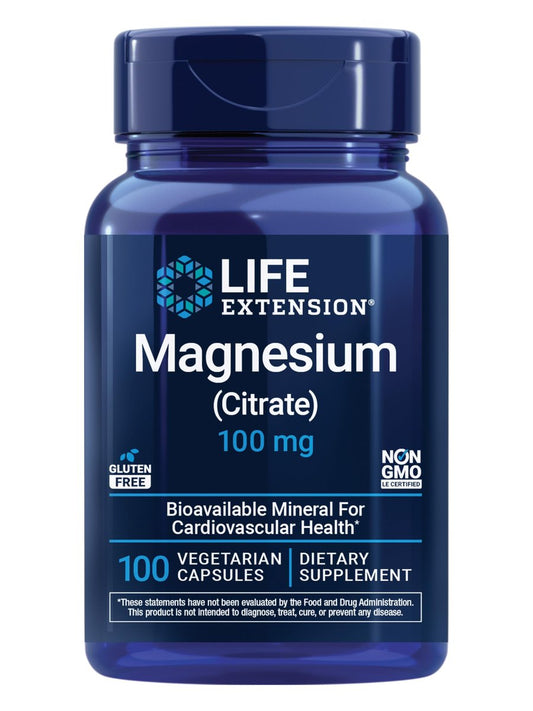 Life Extension Magnesium Citrat 100 mg – 100 vegane Kapseln, Mineralstoffergänzung