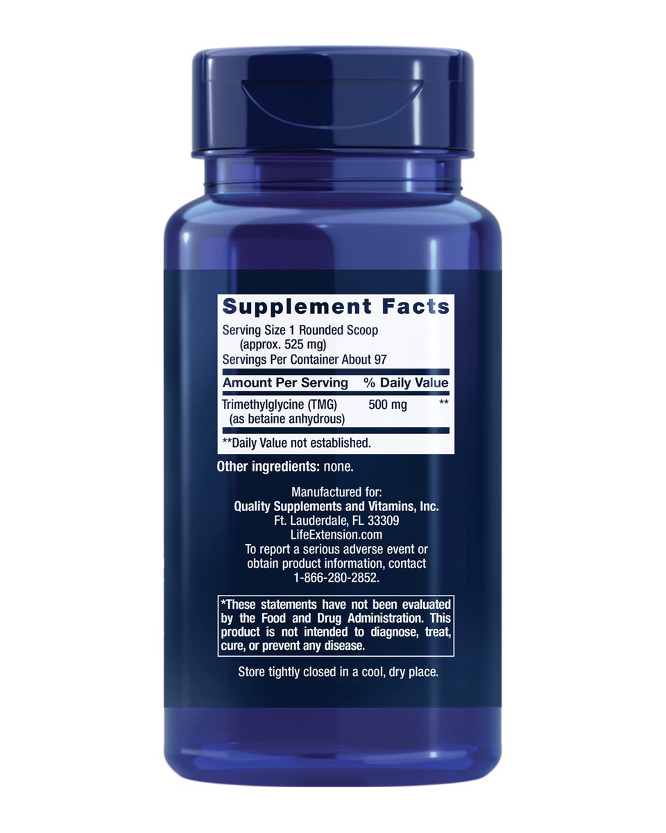 Life Extension TMG Pulver – Trimethylglycin – Unterstützt normale Homocysteinspiegel, Herzgesundheit – Glutenfrei, Nicht-GVO, Vegetarisch – Netto 50 g