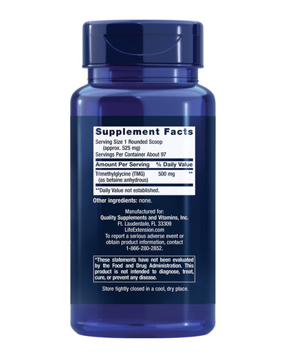 Life Extension TMG Pulver – Trimethylglycin – Unterstützt normale Homocysteinspiegel, Herzgesundheit – Glutenfrei, Nicht-GVO, Vegetarisch – Netto 50 g