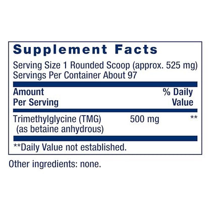 Life Extension TMG Pulver – Trimethylglycin – Unterstützt normale Homocysteinspiegel, Herzgesundheit – Glutenfrei, Nicht-GVO, Vegetarisch – Netto 50 g