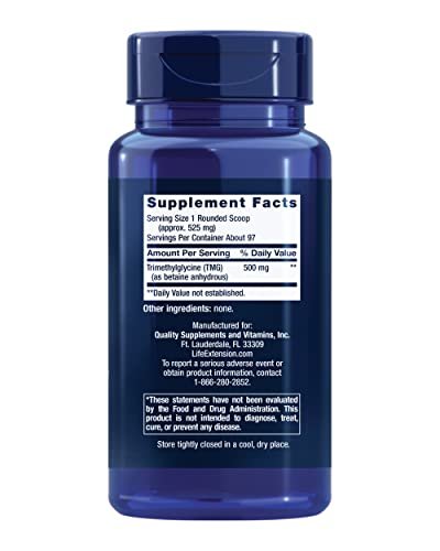 Life Extension TMG Pulver – Trimethylglycin – Unterstützt normale Homocysteinspiegel, Herzgesundheit – Glutenfrei, Nicht-GVO, Vegetarisch – Netto 50 g