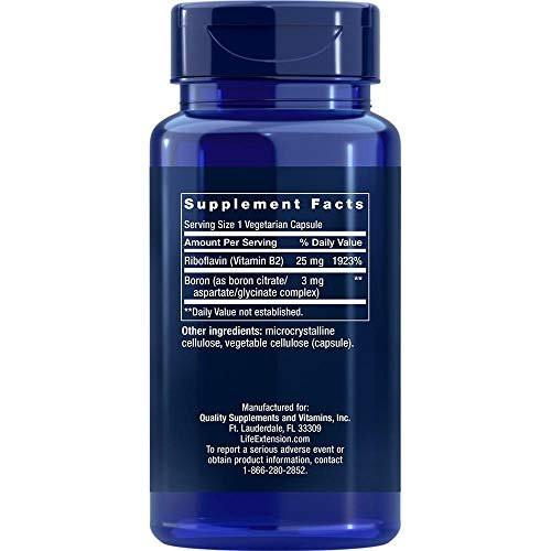 Life Extension Boron 3 mg – Vitamin B2, Unterstützt gesunde Knochen, Knochenstoffwechsel, Immunfunktion, Nervensystem, Glutenfrei, Nicht-GVO, Vegetarisch, 100 Kapseln