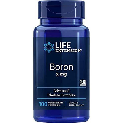 Life Extension Boron 3 mg – Vitamin B2, Unterstützt gesunde Knochen, Knochenstoffwechsel, Immunfunktion, Nervensystem, Glutenfrei, Nicht-GVO, Vegetarisch, 100 Kapseln