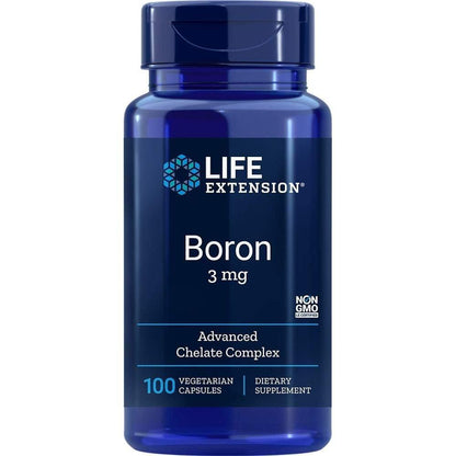 Life Extension Boron 3 mg – Vitamin B2, Unterstützt gesunde Knochen, Knochenstoffwechsel, Immunfunktion, Nervensystem, Glutenfrei, Nicht-GVO, Vegetarisch, 100 Kapseln