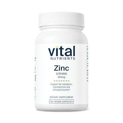 Vital Nutrients Zinkcitrat 30mg – Leicht absorbierbares Immununterstützungspräparat – Veganes Zink – Gluten-, Milch- und sojafrei – Non-GMO – 30mg – 90 Kapseln
