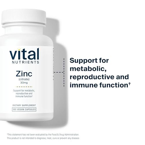 Vital Nutrients Zinkcitrat 30mg – Leicht absorbierbares Immununterstützungspräparat – Veganes Zink – Gluten-, Milch- und sojafrei – Non-GMO – 30mg – 90 Kapseln