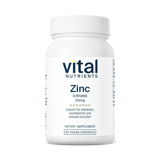 Vital Nutrients Zinkcitrat 30mg – Leicht absorbierbares Immununterstützungspräparat – Veganes Zink – Gluten-, Milch- und sojafrei – Non-GMO – 30mg – 90 Kapseln