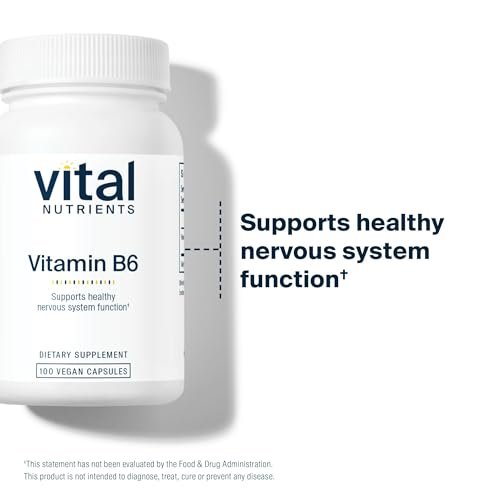 Vital Nutrients Vitamin B6 – Veganes Pyridoxin HCl für Nervensystem, Muskeln & Knochen* – Hochdosiertes Vitamin B6 bei Menstruationsbeschwerden* – Gluten-, Milch- & Sojafrei – 100 Kapseln