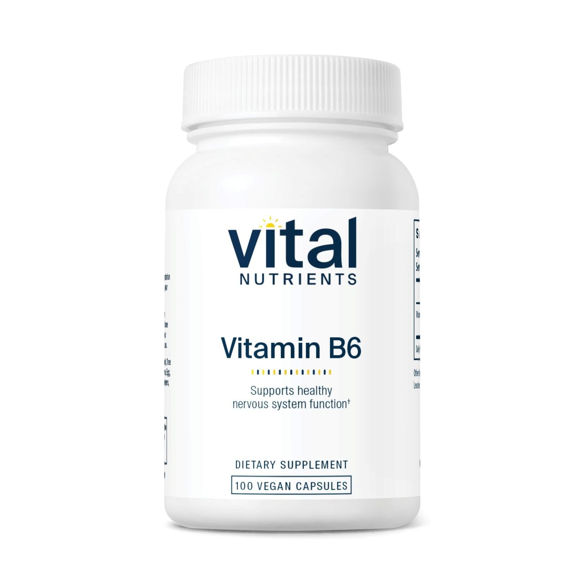 Vital Nutrients Vitamin B6 – Veganes Pyridoxin HCl für Nervensystem, Muskeln & Knochen* – Hochdosiertes Vitamin B6 bei Menstruationsbeschwerden* – Gluten-, Milch- & Sojafrei – 100 Kapseln