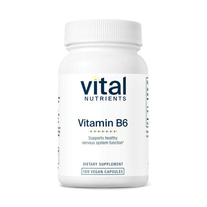 Vital Nutrients Vitamin B6 – Veganes Pyridoxin HCl für Nervensystem, Muskeln & Knochen* – Hochdosiertes Vitamin B6 bei Menstruationsbeschwerden* – Gluten-, Milch- & Sojafrei – 100 Kapseln