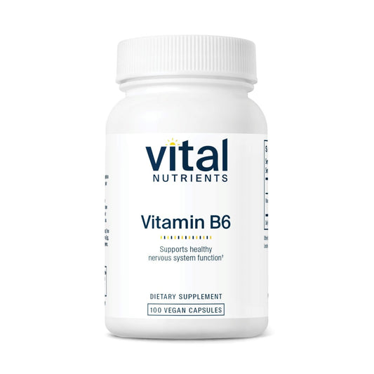 Vital Nutrients Vitamin B6 – Veganes Pyridoxin HCl für Nervensystem, Muskeln & Knochen* – Hochdosiertes Vitamin B6 bei Menstruationsbeschwerden* – Gluten-, Milch- & Sojafrei – 100 Kapseln