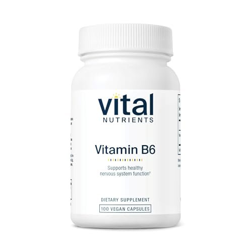 Vital Nutrients Vitamin B6 – Veganes Pyridoxin HCl für Nervensystem, Muskeln & Knochen* – Hochdosiertes Vitamin B6 bei Menstruationsbeschwerden* – Gluten-, Milch- & Sojafrei – 100 Kapseln