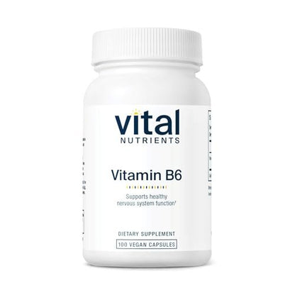 Vital Nutrients Vitamin B6 – Veganes Pyridoxin HCl für Nervensystem, Muskeln & Knochen* – Hochdosiertes Vitamin B6 bei Menstruationsbeschwerden* – Gluten-, Milch- & Sojafrei – 100 Kapseln