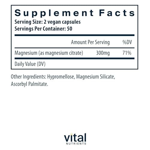 Vital Nutrients Magnesiumcitrat 150mg – Fördert Entspannung – Unterstützt Schlaf, Knochen, Herz, Muskeln, Nieren & Nerven* – Veganes Supplement – Gluten-, Milchzucker- & Sojafrei – 100 Kapseln