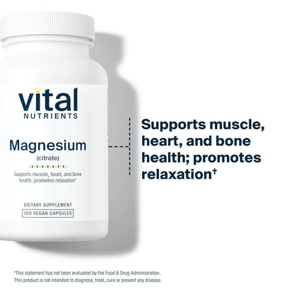 Vital Nutrients Magnesiumcitrat 150mg – Fördert Entspannung – Unterstützt Schlaf, Knochen, Herz, Muskeln, Nieren & Nerven* – Veganes Supplement – Gluten-, Milchzucker- & Sojafrei – 100 Kapseln