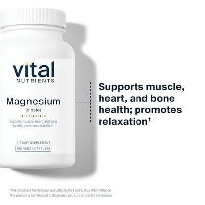Vital Nutrients Magnesiumcitrat 150mg – Fördert Entspannung – Unterstützt Schlaf, Knochen, Herz, Muskeln, Nieren & Nerven* – Veganes Supplement – Gluten-, Milchzucker- & Sojafrei – 100 Kapseln