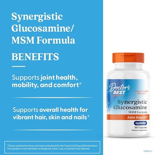 Doctor's Best Synergistic Glucosamine mit MSM Formel – Gelenkunterstützung für Frauen und Männer, mit Vitamin C, Kalium und Chlorid, Non-GMO, glutenfrei, sojafrei – 180 Kapseln