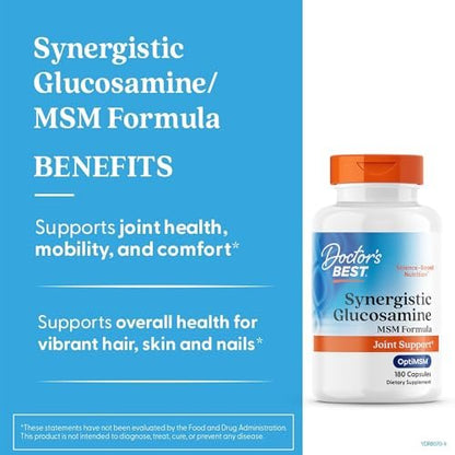 Doctor's Best Synergistic Glucosamine mit MSM Formel – Gelenkunterstützung für Frauen und Männer, mit Vitamin C, Kalium und Chlorid, Non-GMO, glutenfrei, sojafrei – 180 Kapseln