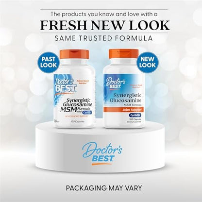 Doctor's Best Synergistic Glucosamine mit MSM Formel – Gelenkunterstützung für Frauen und Männer, mit Vitamin C, Kalium und Chlorid, Non-GMO, glutenfrei, sojafrei – 180 Kapseln