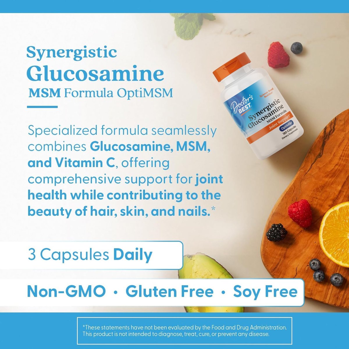 Doctor's Best Synergistic Glucosamine mit MSM Formel – Gelenkunterstützung für Frauen und Männer, mit Vitamin C, Kalium und Chlorid, Non-GMO, glutenfrei, sojafrei – 180 Kapseln