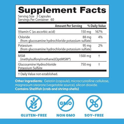 Doctor's Best Synergistic Glucosamine mit MSM Formel – Gelenkunterstützung für Frauen und Männer, mit Vitamin C, Kalium und Chlorid, Non-GMO, glutenfrei, sojafrei – 180 Kapseln