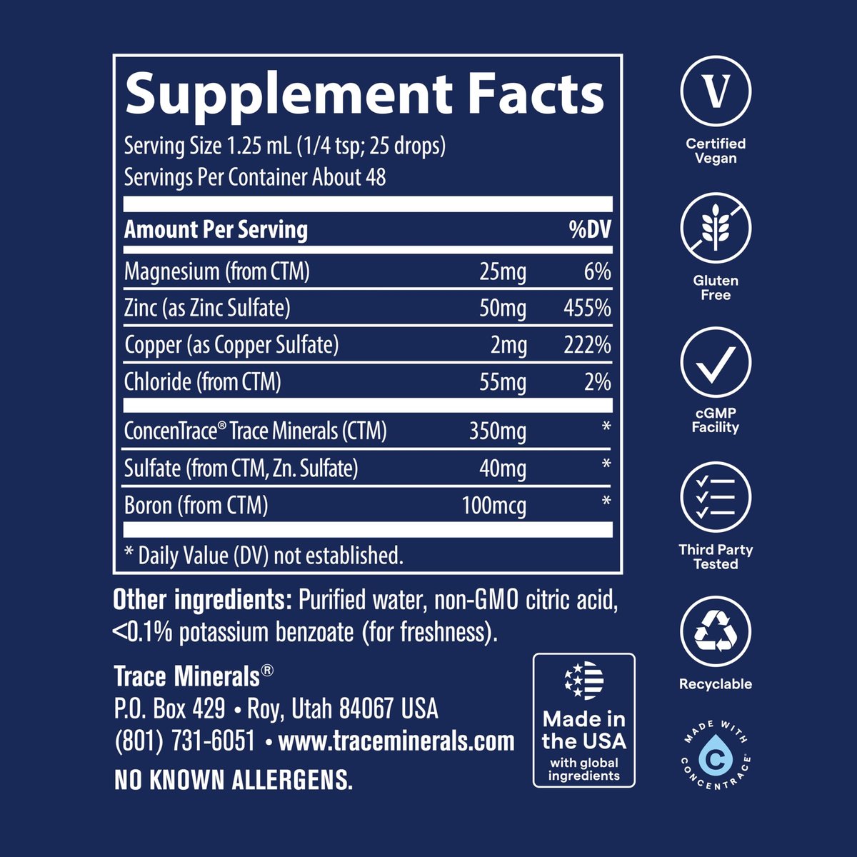 Trace Minerals | Flüssiges Ionisches Zink | 50 mg Zink mit Magnesium | Unterstützt Immunsystem, Verdauung, Wachstum & Entwicklung | Für Kinder und Erwachsene | 45 Portionen, 60 ml (1 Packung)