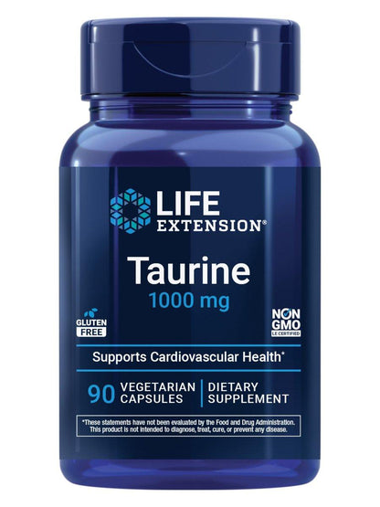 Life Extension Taurin – Reines Taurin-Aminosäurepräparat für Herz, Leber und Gehirn, 1000 mg, Non-GMO, glutenfrei, 90 vegetarische Kapseln