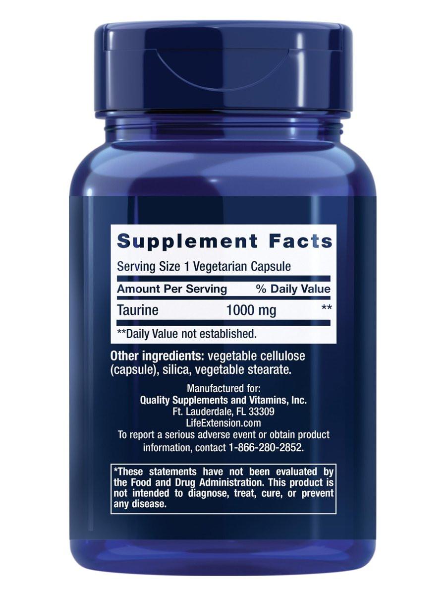 Life Extension Taurin – Reines Taurin-Aminosäurepräparat für Herz, Leber und Gehirn, 1000 mg, Non-GMO, glutenfrei, 90 vegetarische Kapseln