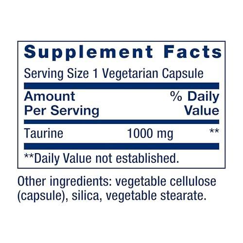 Life Extension Taurin – Reines Taurin-Aminosäurepräparat für Herz, Leber und Gehirn, 1000 mg, Non-GMO, glutenfrei, 90 vegetarische Kapseln