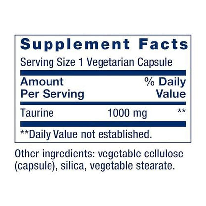 Life Extension Taurin – Reines Taurin-Aminosäurepräparat für Herz, Leber und Gehirn, 1000 mg, Non-GMO, glutenfrei, 90 vegetarische Kapseln