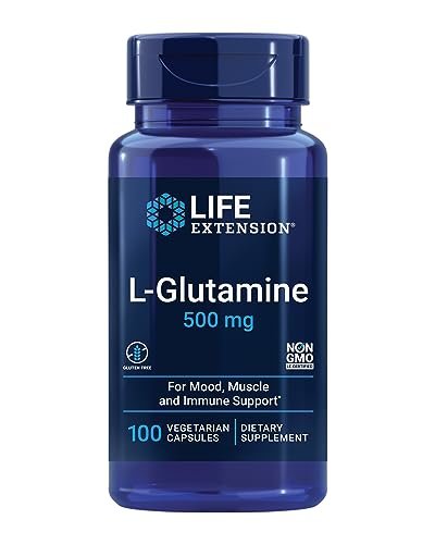 Life Extension L-Glutamin 500 mg – 100 Kapseln, Aminosäure für Muskel- und Immununterstützung, glutenfrei, nicht-GVO