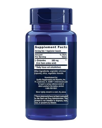 Life Extension L-Glutamin 500 mg – 100 Kapseln, Aminosäure für Muskel- und Immununterstützung, glutenfrei, nicht-GVO