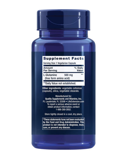 Life Extension L-Glutamin 500 mg – 100 Kapseln, Aminosäure für Muskel- und Immununterstützung, glutenfrei, nicht-GVO