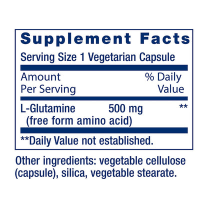Life Extension L-Glutamin 500 mg – 100 Kapseln, Aminosäure für Muskel- und Immununterstützung, glutenfrei, nicht-GVO