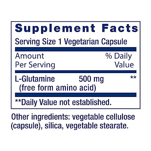 Life Extension L-Glutamin 500 mg – 100 Kapseln, Aminosäure für Muskel- und Immununterstützung, glutenfrei, nicht-GVO