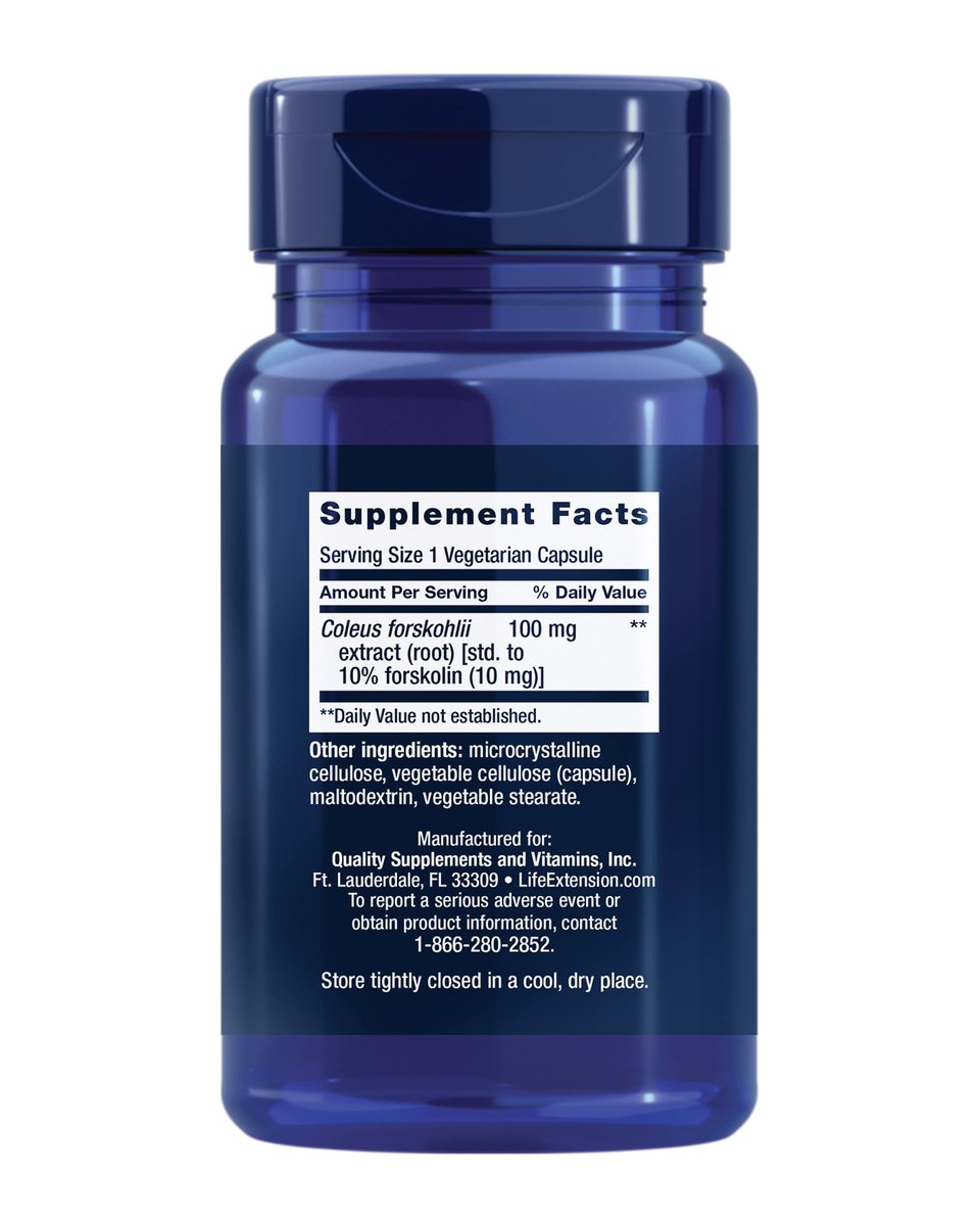 Life Extension Forskolin 10 mg – Coleus forskohlii Extrakt für zelluläre Energie & Stoffwechselunterstützung, 60 Kapseln, vegetarisch, nicht-GVO, glutenfrei