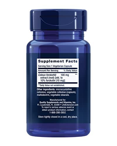 Life Extension Forskolin 10 mg – Coleus forskohlii Extrakt für zelluläre Energie & Stoffwechselunterstützung, 60 Kapseln, vegetarisch, nicht-GVO, glutenfrei