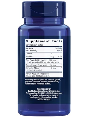 Life Extension PalmettoGuard Sägepalmen- & Beta-Sitosterol-Kapseln – Unterstützt gesunde Prostatagesundheit & Hormonstoffwechsel – Nahrungsergänzung für Männer – Glutenfrei, Nicht-GVO – 30 Softgels
