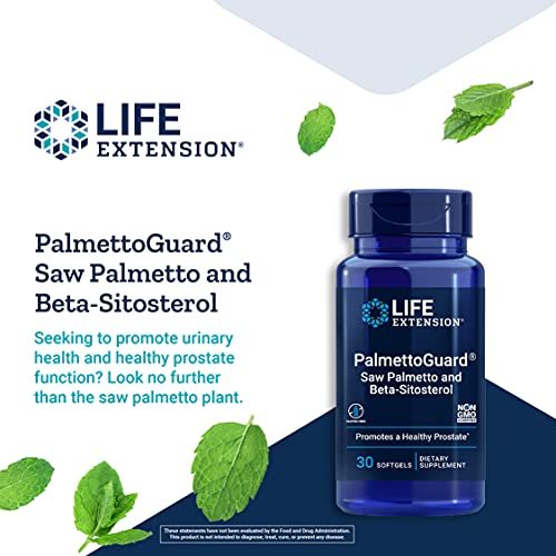 Life Extension PalmettoGuard Sägepalmen- & Beta-Sitosterol-Kapseln – Unterstützt gesunde Prostatagesundheit & Hormonstoffwechsel – Nahrungsergänzung für Männer – Glutenfrei, Nicht-GVO – 30 Softgels