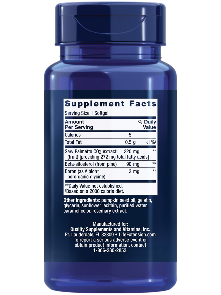 Life Extension PalmettoGuard Sägepalmen- & Beta-Sitosterol-Kapseln – Unterstützt gesunde Prostatagesundheit & Hormonstoffwechsel – Nahrungsergänzung für Männer – Glutenfrei, Nicht-GVO – 30 Softgels