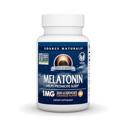 Source Naturals Melatonin Lutschtabletten mit Orangengeschmack - 1 mg - 200 Stück - Fördert erholsamen Schlaf