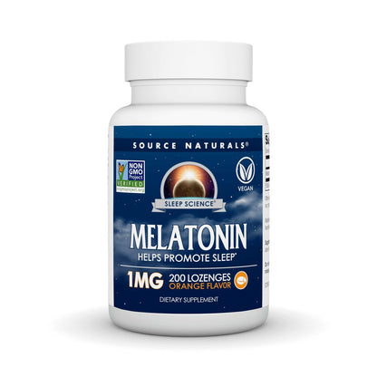 Source Naturals Melatonin Lutschtabletten mit Orangengeschmack - 1 mg - 200 Stück - Fördert erholsamen Schlaf