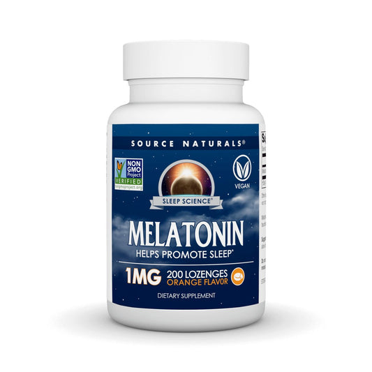 Source Naturals Melatonin Lutschtabletten mit Orangengeschmack - 1 mg - 200 Stück - Fördert erholsamen Schlaf