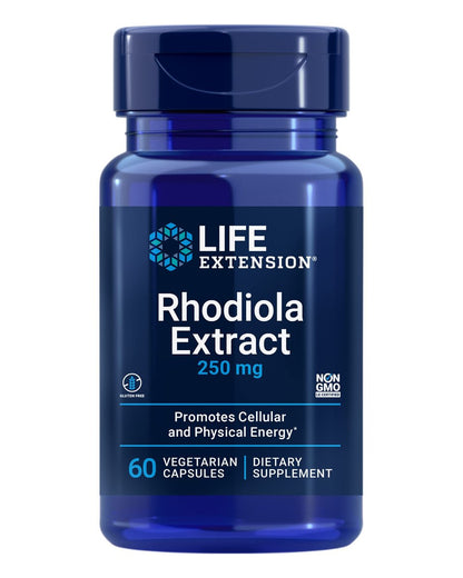 Life Extension Rhodiola Extrakt – Rhodiola rosea Supplement mit standardisiertem Extrakt – Fördert körperliche und geistige Leistungsfähigkeit – Glutenfrei, Nicht-GVO, Vegetarisch – 250 mg, 60 Kapseln