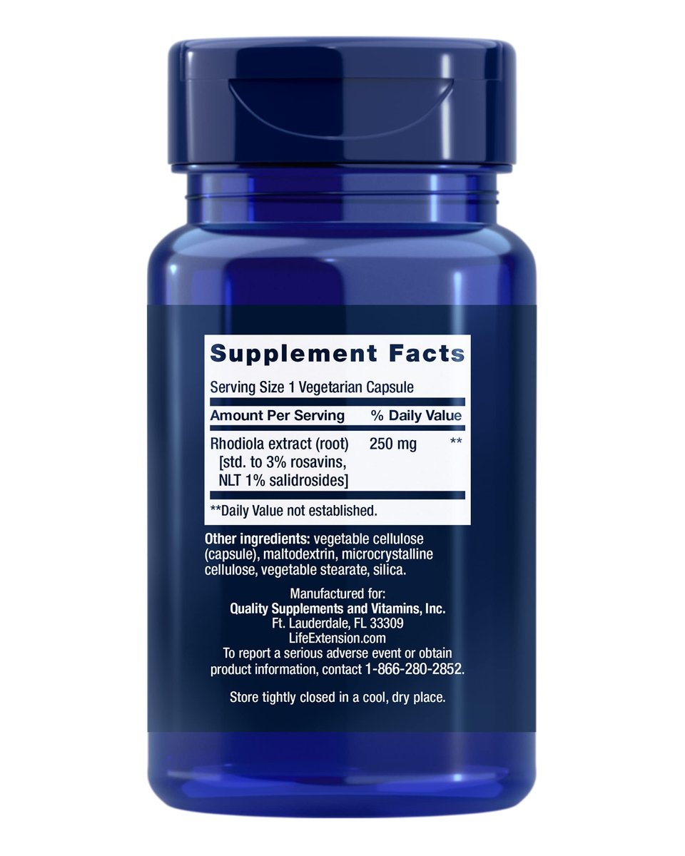 Life Extension Rhodiola Extrakt – Rhodiola rosea Supplement mit standardisiertem Extrakt – Fördert körperliche und geistige Leistungsfähigkeit – Glutenfrei, Nicht-GVO, Vegetarisch – 250 mg, 60 Kapseln