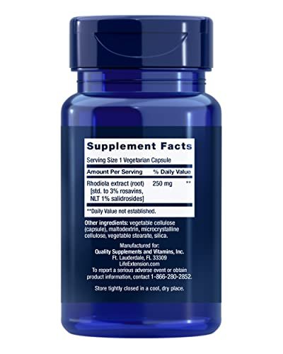 Life Extension Rhodiola Extrakt – Rhodiola rosea Supplement mit standardisiertem Extrakt – Fördert körperliche und geistige Leistungsfähigkeit – Glutenfrei, Nicht-GVO, Vegetarisch – 250 mg, 60 Kapseln