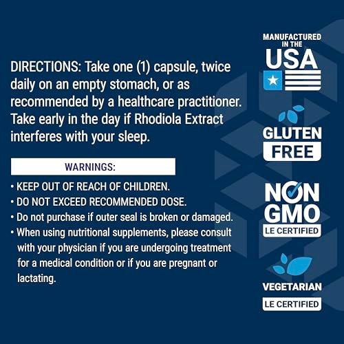 Life Extension Rhodiola Extrakt – Rhodiola rosea Supplement mit standardisiertem Extrakt – Fördert körperliche und geistige Leistungsfähigkeit – Glutenfrei, Nicht-GVO, Vegetarisch – 250 mg, 60 Kapseln